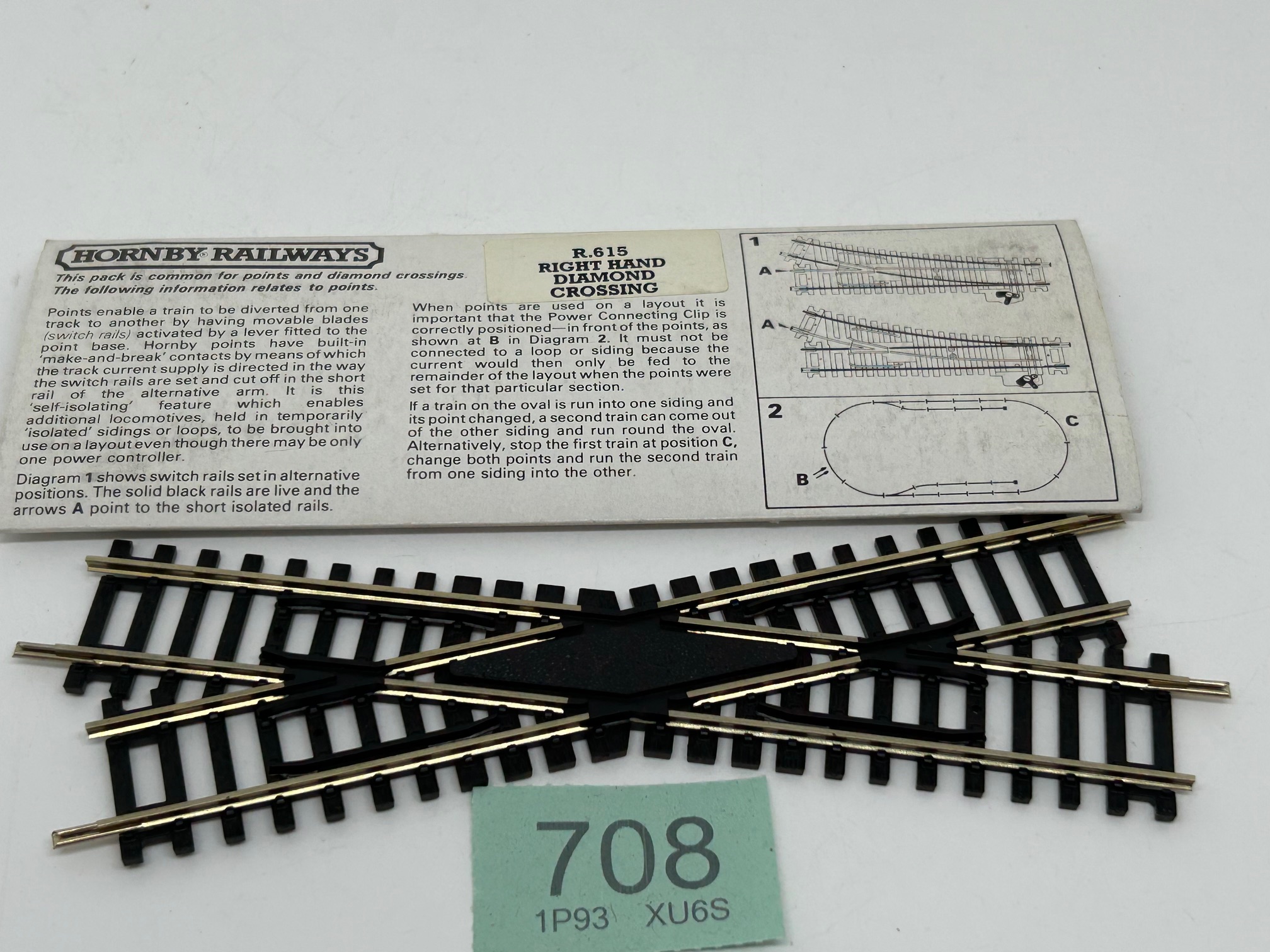 Hornby OO HO R615 Right Hand Diamond Crossing Code 100 Steel
