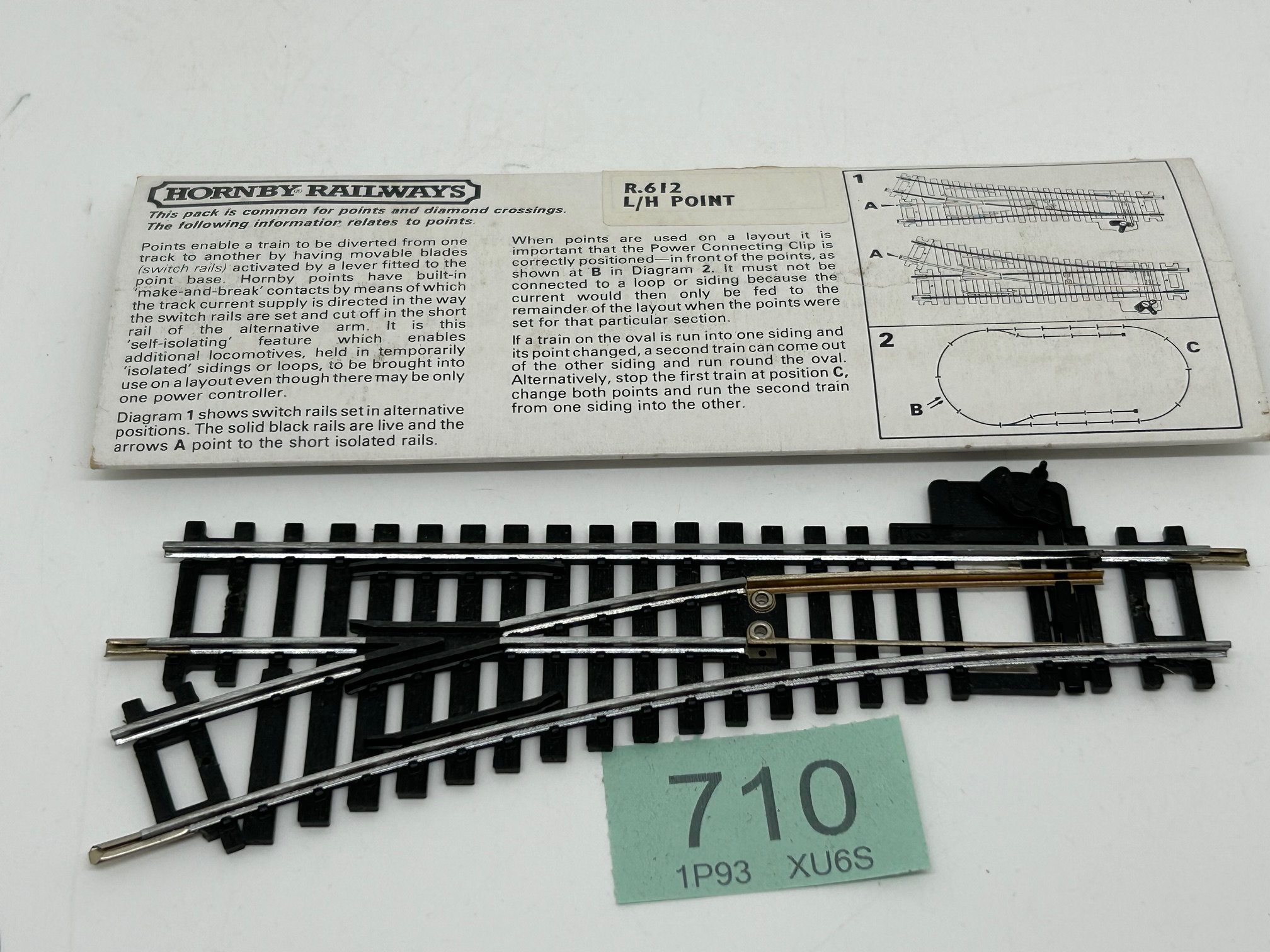 Hornby OO HO R612 Left hand point Code 100 steel